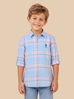 U.S. POLO ASSN. - Boys Blue Plaid Checked Regular Fit Shirt