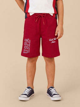 U.S. POLO ASSN. - Boys Red Brand Embroidered Regular Fit Shorts
