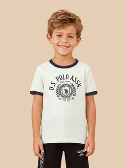 U.S. POLO ASSN. - Boys White Brand Printed Regular Fit T-shirt