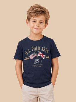 U.S. POLO ASSN. - Boys Navy Blue Graphic Brand Printed Regular Fit T-shirt