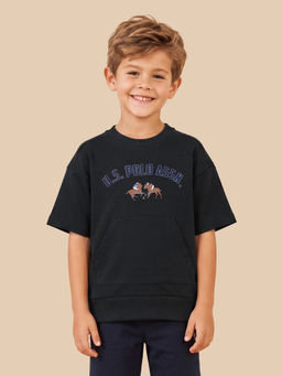 U.S. POLO ASSN. - Boys Navy Blue Brand Text Printed Oversized Fit T-shirt