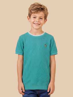 U.S. POLO ASSN. - Boys Teal Textured Regular Fit T-shirt