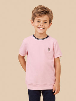 U.S. POLO ASSN. - Boys Pink Textured Regular Fit T-shirt