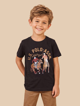 U.S. POLO ASSN. - Boys Brown Graphic Brand Printed Regular Fit T-shirt