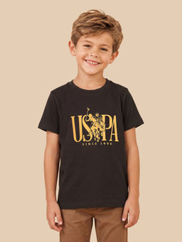 U.S. POLO ASSN. - Boys Brown Brand Text Printed Regular Fit T-shirt