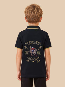 U.S. POLO ASSN. - Boys Navy Blue Graphic Brand Embroidered Regular Fit Polo T-shirt