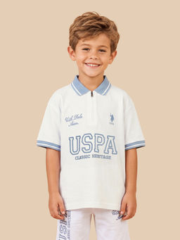 U.S. POLO ASSN. - Boys White Brand Typography Regular Fit Polo T-shirt