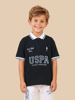 U.S. POLO ASSN. - Boys Navy Blue Brand Typography Regular Fit Polo T-shirt