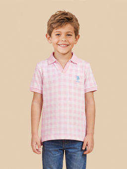 U.S. POLO ASSN. - Boys Pink Checked Regular Fit Polo T-shirt