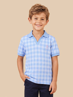U.S. POLO ASSN. - Boys Blue Checked Regular Fit Polo T-shirt