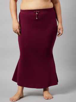 G Heist - Women Burgundy Plus Size Solid Skinny Fit Saree Shapewear