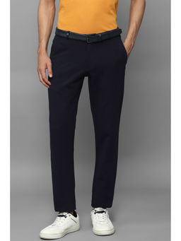 Louis Philippe - Men Navy Slim Fit Solid Flat Front Formal Trousers