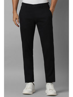Louis Philippe - Men Black Slim Fit Solid Flat Front Casual Trousers