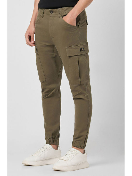 Buy Peter England Men Olive Solid Casual Jogger Pants Online