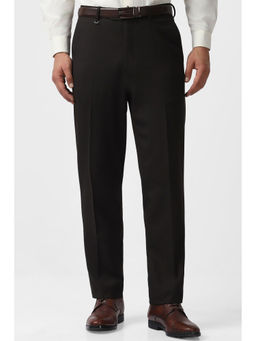 Van Heusen - Men Black Solid Regular Fit Trousers