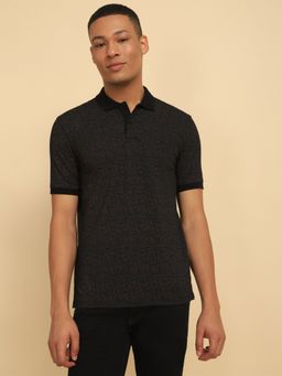 Allen Solly - Men Black Print Polo Neck T-Shirt