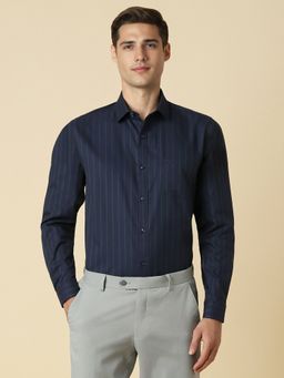 Allen Solly - Men Navy Slim Fit Stripe Full Sleeves Formal Shirt