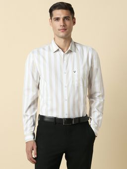 Allen Solly - Men Beige Slim Fit Stripe Full Sleeves Formal Shirt