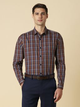 Allen Solly - Men Brown Slim Fit Check Full Sleeves Formal Shirt