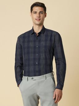 Allen Solly - Men Navy Slim Fit Check Full Sleeves Formal Shirt