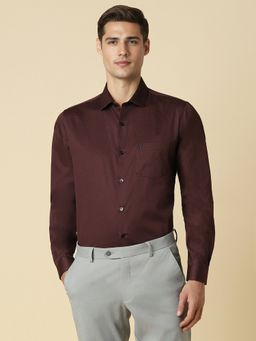 Allen Solly - Men Maroon Slim Fit Print Full Sleeves Formal Shirt