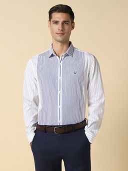 Allen Solly - Men White Slim Fit Stripe Full Sleeves Formal Shirt