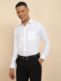 Allen Solly - Men White Slim Fit Textured Full Sleeves Formal Shirt