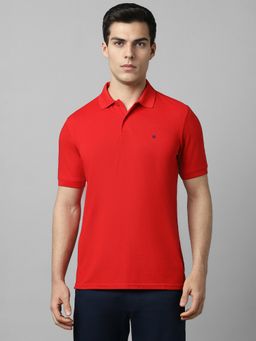 Louis Philippe - Men Red Solid Polo Neck T-Shirt