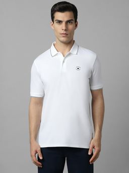 Louis Philippe - Men White Solid Polo Neck T-Shirt
