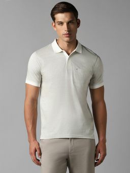 Louis Philippe - Men Cream Print Polo Neck T-Shirt