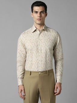 Louis Philippe - Men Beige Classic Fit Print Full Sleeves Formal Shirt