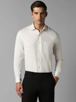 Louis Philippe - Men Cream Classic Fit Textured Full Sleeves Formal Shirt
