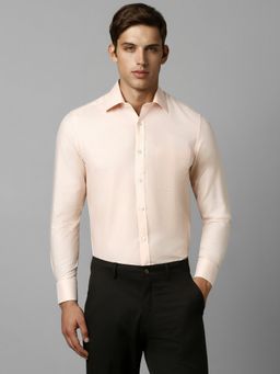 Louis Philippe - Men Peach Classic Fit Textured Full Sleeves Formal Shirt