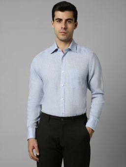 Louis Philippe - Men Blue Classic Fit Textured Full Sleeves Formal Shirt
