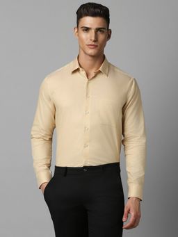 Louis Philippe - Men Yellow Slim Fit Textured Full Sleeves Formal Shirt