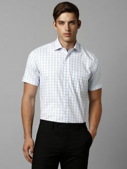 Louis Philippe - Men White Classic Fit Check Half Sleeves Formal Shirt