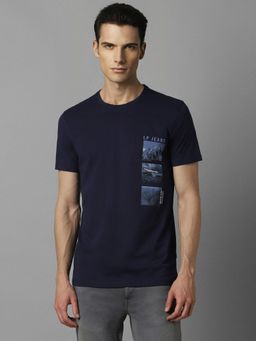 Louis Philippe - Men Navy Print Crew Neck T-Shirt