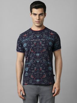 Louis Philippe - Men Navy Print Crew Neck T-Shirt