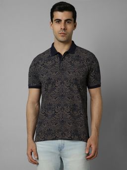 Louis Philippe - Men Navy Print Polo Neck T-Shirt