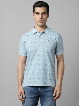 Louis Philippe - Men Blue Print Polo Neck T-Shirt