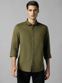 Louis Philippe - Men Olive Slim Fit Solid Full Sleeves Casual Shirt