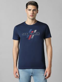 Louis Philippe - Men Navy Printed Crew Neck T-Shirt