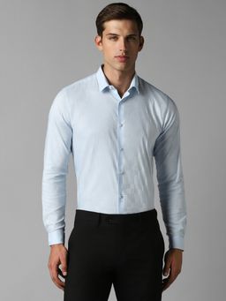 Louis Philippe - Men Blue Super Slim Fit Textured Full Sleeves Casual Shirt