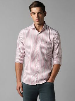Louis Philippe - Men Pink Slim Fit Stripe Full Sleeves Casual Shirt
