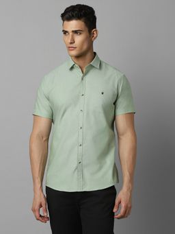 Louis Philippe - Men Green Slim Fit Solid Half Sleeves Casual Shirt