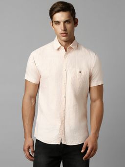 Louis Philippe - Men Beige Slim Fit Check Half Sleeves Casual Shirt