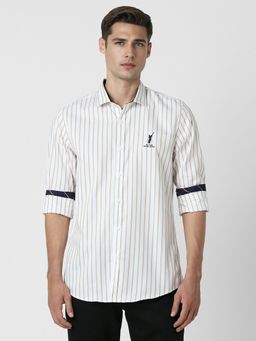 Peter England - Men White Slim Fit Stripe Shirt