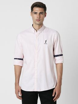 Peter England - Men Pink Slim Fit Stripe Shirt