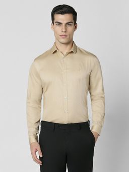 Van Heusen - Men Beige Slim Fit Print Full Sleeves Shirt