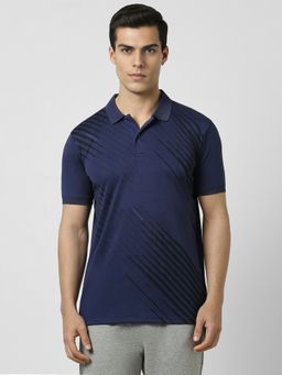 Van Heusen - Men Navy Print Polo Neck T-Shirt